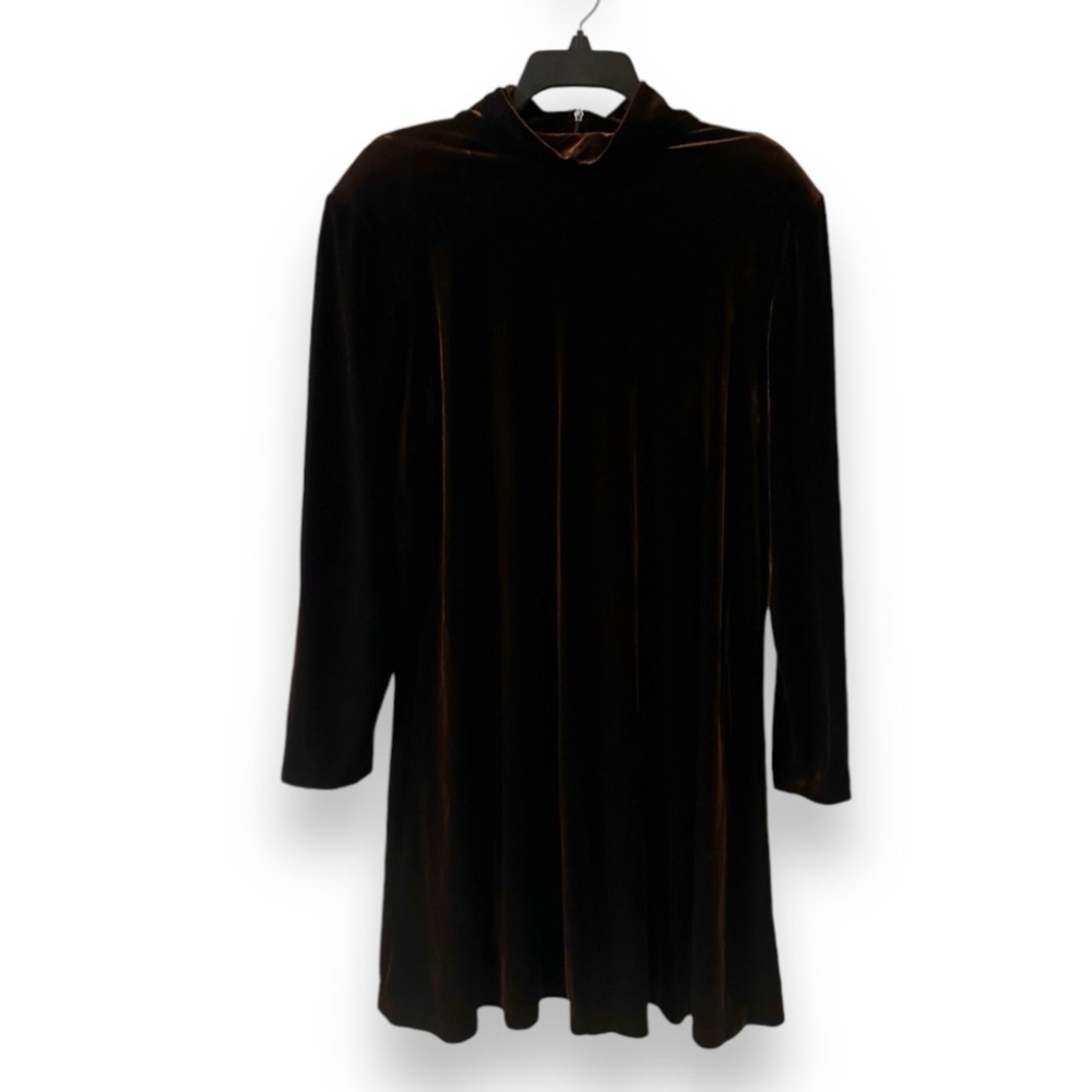 Vintage 90s Betsy Lauren Brown Velvet Mock Neck Long Sleeve Dress Womens Size 12